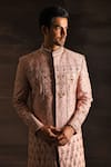 Buy_Soniya G_Pink Raw Silk Embroidered And Embellished Thread Zari & Sherwani Set 