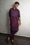 Buy_Soniya G_Wine Handloom Cotton, Silk Beads, Zari, Embroidery Jacket Kurta Set_at_Aza_Fashions