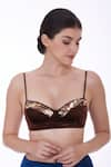 Buy_DILNAZ_Brown Blended Velvet Hand Embroidered Sequin Work Sweetheart Neck Bralette _at_Aza_Fashions