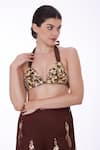 Buy_DILNAZ_Brown Net Embellished Pearl Halter Neck Sequin Applique Bikini  _at_Aza_Fashions