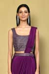 Buy_Khwaab by Sanjana Lakhani_Purple Raw Silk Embroidered Pearl Square Neck Palazzo Saree With Blouse _Online_at_Aza_Fashions