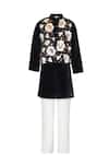 Buy_Stella Rossa By Les Petits_Black Satin, Polyester Embroidery Floral Nehru Jacket And Kurta Set _at_Aza_Fashions