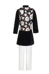 Shop_Stella Rossa By Les Petits_Black Satin, Polyester Embroidery Floral Nehru Jacket And Kurta Set _at_Aza_Fashions