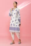 Naintara Bajaj_White Cotton Printed Floral Mandarin Collar Kurta And Dhoti Pant Set _Online_at_Aza_Fashions