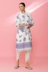 Buy_Naintara Bajaj_White Cotton Printed Floral Mandarin Collar Kurta And Dhoti Pant Set _Online_at_Aza_Fashions