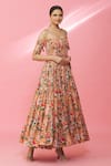 Buy_Naintara Bajaj_Peach Cotton Printed Floral Straight Pattern Off Shoulder Dress _Online_at_Aza_Fashions