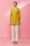 Naintara Bajaj_Yellow Cotton Bandhani Print Peplum Top_Online_at_Aza_Fashions