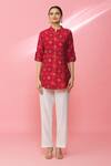 Naintara Bajaj_Red Modal Chanderi Bandhani Print Tab Sleeve Shirt_Online_at_Aza_Fashions