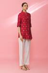 Buy_Naintara Bajaj_Red Modal Chanderi Bandhani Print Tab Sleeve Shirt_Online_at_Aza_Fashions