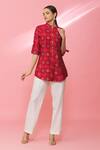 Shop_Naintara Bajaj_Red Modal Chanderi Bandhani Print Tab Sleeve Shirt_Online_at_Aza_Fashions