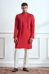 Buy_TAJIRI_Red Cotton Tussar Embroidered Zari Lava Pleated Kurta With Pyjama _at_Aza_Fashions