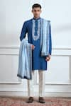 Buy_TAJIRI_Blue Cotton Tussar Hand Embroidered Floral Expedition Kurta Set _at_Aza_Fashions