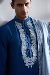 Buy_TAJIRI_Blue Cotton Tussar Hand Embroidered Floral Expedition Kurta Set _Online_at_Aza_Fashions