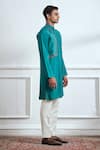 TAJIRI_Green Cotton Tussar Hand Embroidered Lotus Emerald Layered Kurta And Pyjama Set _Online_at_Aza_Fashions