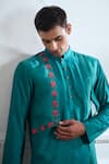 Buy_TAJIRI_Green Cotton Tussar Hand Embroidered Lotus Emerald Layered Kurta And Pyjama Set _Online_at_Aza_Fashions