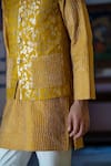 Buy_TAJIRI_Yellow Silk Embroidered Zari Ray Work Bundi Kurta Set _Online_at_Aza_Fashions