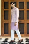 TAJIRI_Pink Blazer- Linen Embroidered Jaal Valour With Kurta Set _Online_at_Aza_Fashions