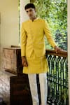 Buy_TAJIRI_Yellow Cotton Silk Embroidered Geometric Array Bandhgala Kurta Set _Online_at_Aza_Fashions