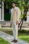 TAJIRI_Beige Linen Embroidered Floral Opulence Bandhgala Blazer Set _Online_at_Aza_Fashions