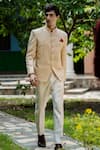 Shop_TAJIRI_Beige Linen Embroidered Floral Opulence Bandhgala Blazer Set _Online_at_Aza_Fashions