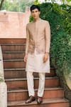 Buy_TAJIRI_Beige Raw Silk Embroidered Floral Nazakat Bandhgala And Kurta Set _at_Aza_Fashions