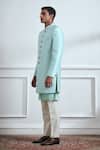 TAJIRI_Blue Cotton Tussar Woven Floral Finezza Longline Coat And Kurta Set_Online_at_Aza_Fashions