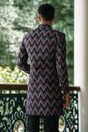 Shop_TAJIRI_Black Embroidery Thread Valiant Chevron Pattern Sherwani Set _at_Aza_Fashions