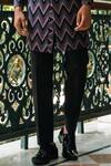 Buy_TAJIRI_Black Embroidery Thread Valiant Chevron Pattern Sherwani Set _Online_at_Aza_Fashions