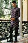 Shop_TAJIRI_Black Embroidery Thread Valiant Chevron Pattern Sherwani Set _Online_at_Aza_Fashions