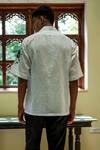 Shop_TAJIRI_White Linen Hand Painted Floral Mamba Shirt _at_Aza_Fashions