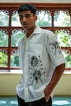 TAJIRI_White Linen Hand Painted Floral Mamba Shirt _Online_at_Aza_Fashions