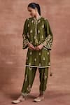 Buy_Sue Mue_Green Handwoven Monga Silk Embroidered Floral Band Aradhna Kurta And Salwar Set _at_Aza_Fashions