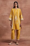 Buy_Sue Mue_Yellow Handwoven Chanderi Silk Aarashi Kurta And Salwar Set _at_Aza_Fashions