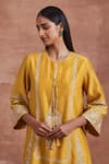 Shop_Sue Mue_Yellow Handwoven Chanderi Silk Aarashi Kurta And Salwar Set _Online_at_Aza_Fashions