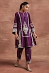 Buy_Sue Mue_Purple Handwoven Chanderi Silk Embroidered Floral Vaneet Kurta And Salwar Set _at_Aza_Fashions