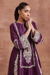 Shop_Sue Mue_Purple Handwoven Chanderi Silk Embroidered Floral Vaneet Kurta And Salwar Set _Online_at_Aza_Fashions