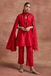 Buy_Sue Mue_Red Handwoven Chanderi Silk Embroidered Aari Vanya Cape Sleeve Kurta And Pant Set _at_Aza_Fashions