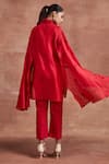 Shop_Sue Mue_Red Handwoven Chanderi Silk Vanya Cape Sleeve Kurta And Pant Set _at_Aza_Fashions