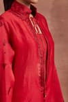 Sue Mue_Red Handwoven Chanderi Silk Vanya Cape Sleeve Kurta And Pant Set _Online_at_Aza_Fashions