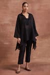 Buy_Sue Mue_Black Handwoven Chanderi Silk Embroidered Aari Kiara Top And Pant Co-ord Set _at_Aza_Fashions