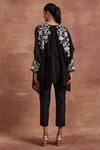 Shop_Sue Mue_Black Handwoven Chanderi Silk Embroidered Floral Naisha Kaftan Top And Pant Set _at_Aza_Fashions