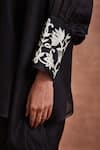 Sue Mue_Black Handwoven Chanderi Silk Embroidered Floral Naisha Kaftan Top And Pant Set _at_Aza_Fashions