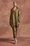 Buy_Sue Mue_Green Handwoven Chanderi Silk Embroidered Tara Tunic And Pant Set _Online_at_Aza_Fashions