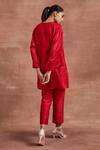 Shop_Sue Mue_Red Handwoven Chanderi Silk Embroidered Mayra Kaftan Kurta And Pant Set _at_Aza_Fashions