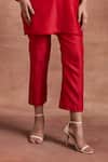 Buy_Sue Mue_Red Handwoven Chanderi Silk Embroidered Mayra Kaftan Kurta And Pant Set _Online_at_Aza_Fashions