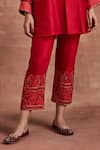 Sue Mue_Red Handwoven Chanderi Silk Embroidered Floral Collar Lekh Shirt And Pant Set _Online_at_Aza_Fashions