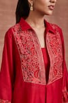 Shop_Sue Mue_Red Handwoven Chanderi Silk Embroidered Floral Collar Lekh Shirt And Pant Set _Online_at_Aza_Fashions