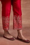 Sue Mue_Red Handwoven Chanderi Silk Embroidered Floral Collar Lekh Shirt And Pant Set _at_Aza_Fashions