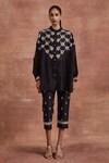 Sue Mue_Black Handwoven Chanderi Silk Embroidered Ramaya Shirt And Pant Set _Online_at_Aza_Fashions