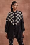 Sue Mue_Black Handwoven Chanderi Silk Embroidered Ramaya Shirt And Pant Set _at_Aza_Fashions